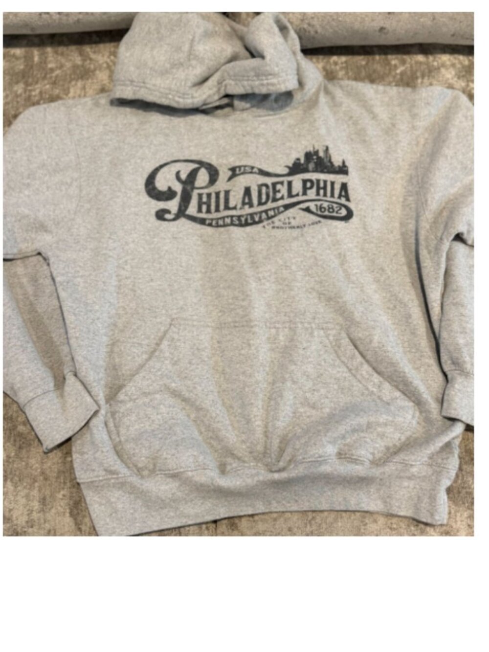 Grey Hoodie Sweatshirt “Philadelphia” with front pocket - SIZE M